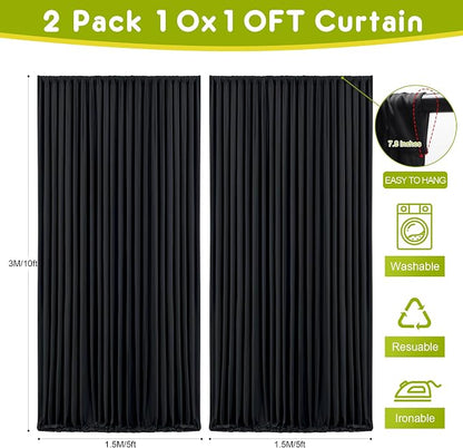 Black Backdrop Curtain for Parties Backdrop Drapes, 4 Panel 5x10FT - Image 2