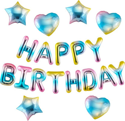 CANREVEL Happy Birthday Banner + 12Pcs Star & Heart Balloons, Gradient | 13pcs by CANREVEL