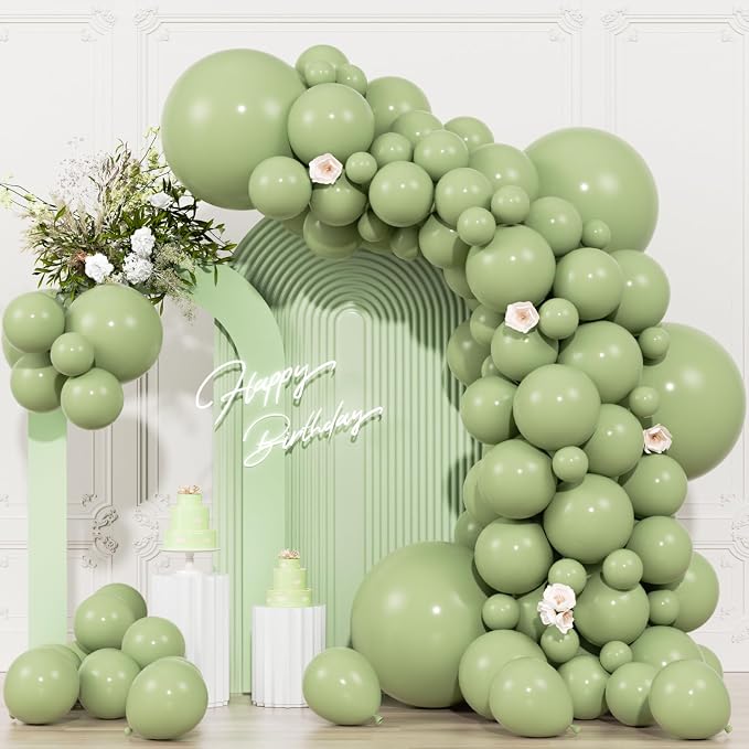 104pcs Sage Green Balloon Garland Arch Kit Different Sizes 18/12/10/5 Inch | by OWPFJG
