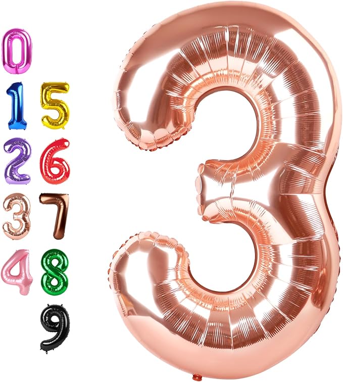 Number Balloons 3 Balloon Rose Gold by Enyeopd