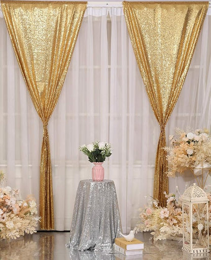 Poise3EHome Gold Sequin Backdrop Curtains, 2 Panels 2FTx8FT Glitter Background - Image 2
