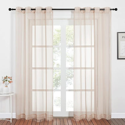 NICETOWN Taupe Sheer Curtains 96 inches Long, Grommet Voile Textured Airy Sheer by NICETOWN