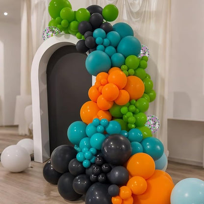 Green Orange Black Balloons, 12 Inch Fruit Green Orange Teal Black Confetti - Image 7