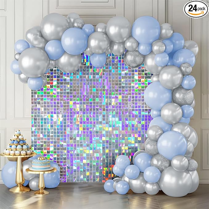 Shimmer Wall Backdrop Iridescent Silver Wall Panels 24Pcs Square Sequin Shimmer by KateBackdropforPhotography