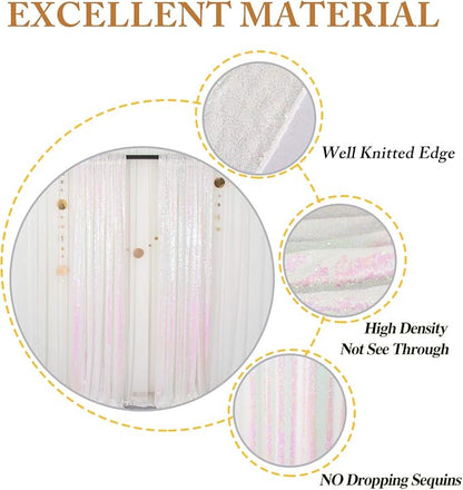 ShinyBeauty Sequin Backdrop 2FTx8FT Iridescent White 2 Pieces White Sequin Back - Image 7