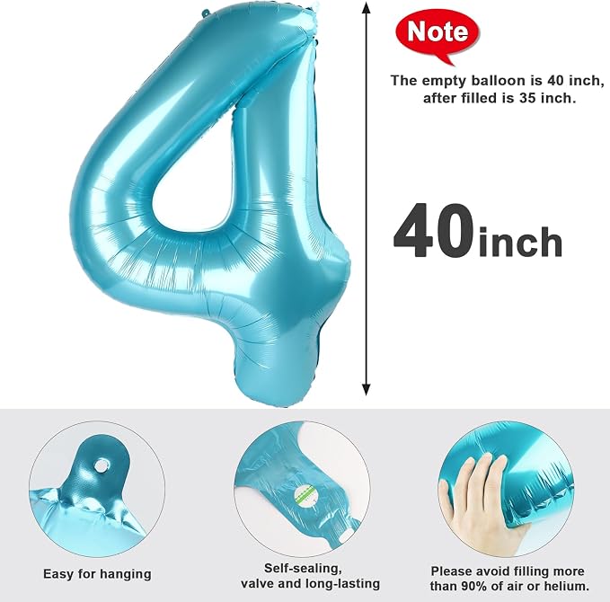 4 Balloon Number 40 Inch Pastel Blue Balloons - Image 5