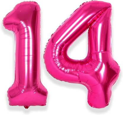 SUWEN 40 Inch Hot Pink Large 14 Number Balloons Big Foil Helium Number Balloons by SUWEN