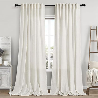 Linen Cream Curtains 107 Inch Extra Long by Nanspring