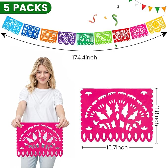 DOMESTAR 5 Packs 90 FT Mexican Party Decorations, Fiesta Party Banners | Papel - Image 7