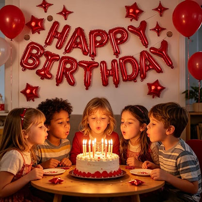 Red Happy Birthday Balloons Banner 16 Inch Mylar Foil Letters, 10 Inch Five & - Image 4