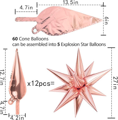 60 Pcs Star Balloons Explosion 12 Point Foil Cone Balloons Magic Balloon Large - Image 5