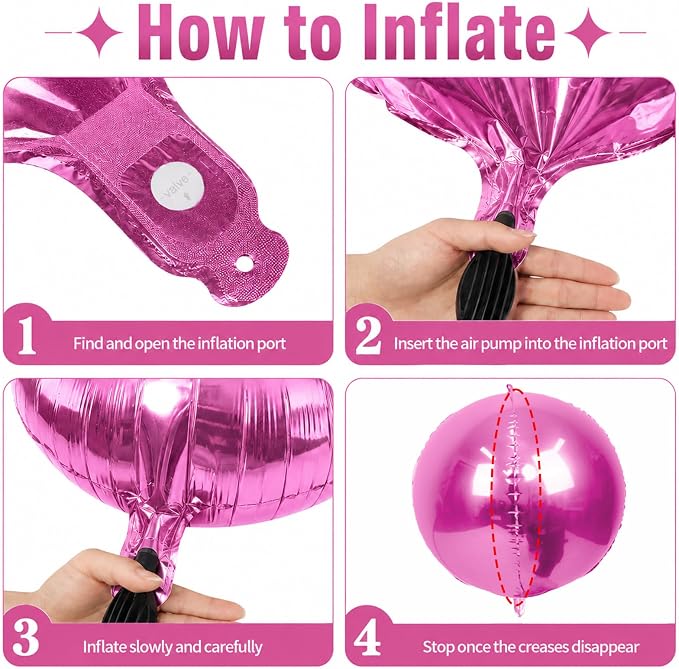 15 Pcs Pink and Purple Round Foil Balloons, 22/15/10 Inch 4D Ball Balloons Hot - Image 3