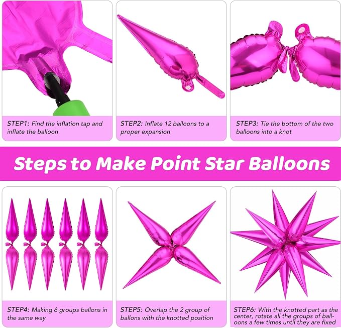 Hot Pink Star Balloons, Explosion Cone Mylar Spike Balloon - Image 6