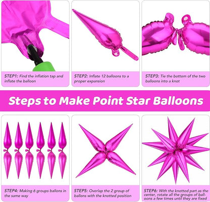 Hot Pink Star Balloons, Explosion Cone Mylar Spike Balloon - Image 6