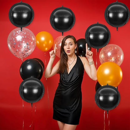 6Pcs Black Round Foil Balloons, Giant 4D Round Ball Balloons, 22 Inch Metallic - Image 4