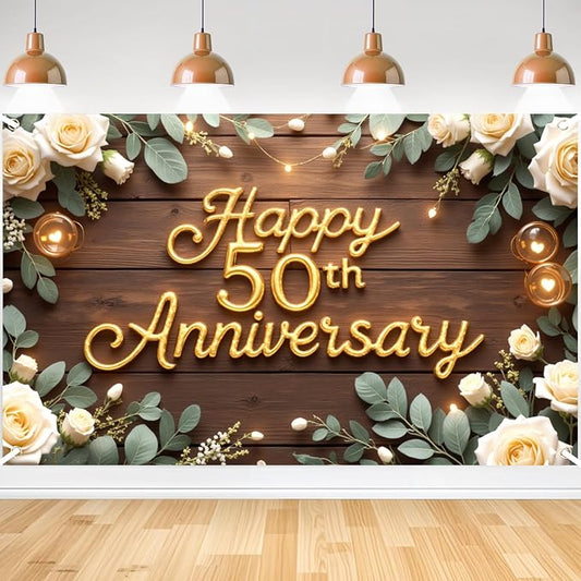 Happy 50th Anniversary Decorations Banner, 50th Wedding Anniversary Party by Spriggenix