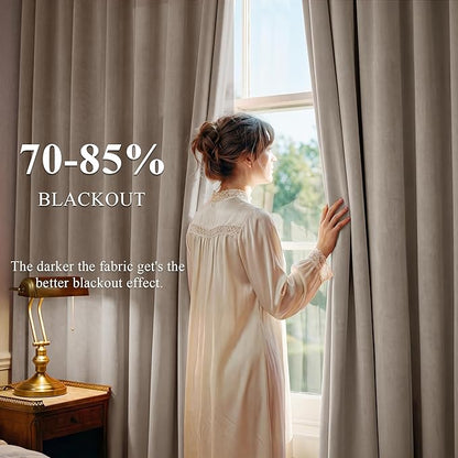 Camel Beige Velvet Curtains for French Door Decor, Light Blocking, Heat - Image 3