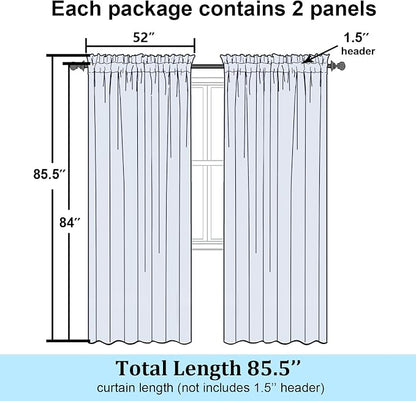 Simplebrand Semi Sheer White Curtains 84 Inches Long 2 Panels, Light Filtering - Image 2