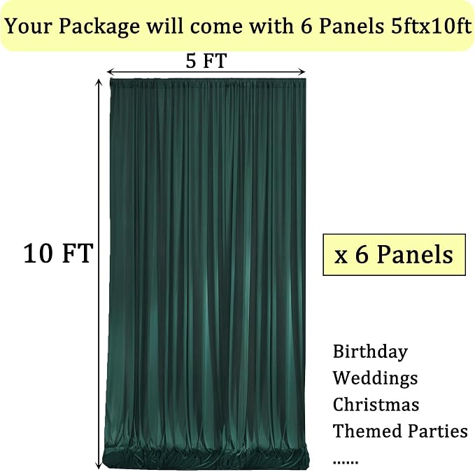 30ft x 10ft Wrinkle Free Hunter Green Backdrop Curtains - Image 6