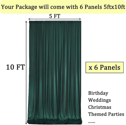 30ft x 10ft Wrinkle Free Hunter Green Backdrop Curtains - Image 6