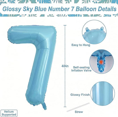Pearlescent Blue Number 7 Balloon 40 Inch, Giant Light Blue Mylar Foil Balloon - Image 4