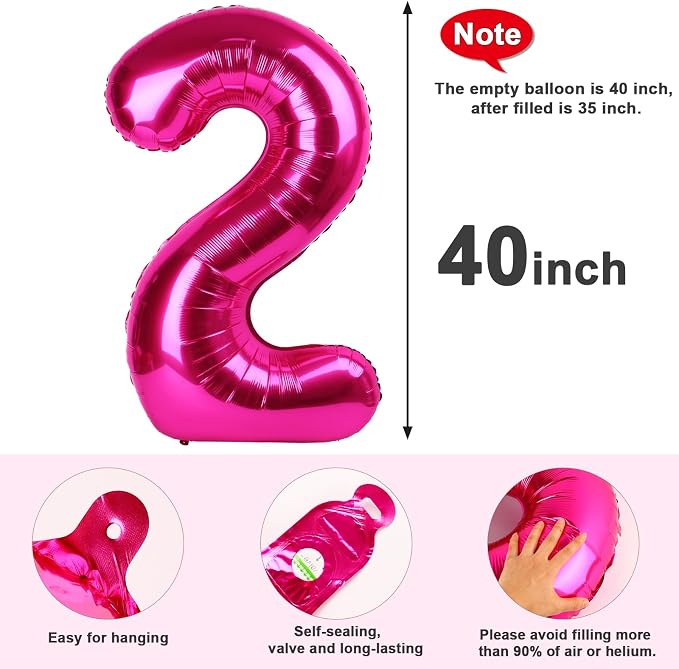 2 Balloon Number 40 Inch Hot Pink Balloons - Image 5