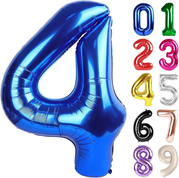 4 Balloon - Metallic Blue Birthday Number Balloons, 40 Inch Decorations | by ALPHADELTAPI