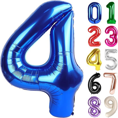 4 Balloon - Metallic Blue Birthday Number Balloons, 40 Inch Decorations | by ALPHADELTAPI