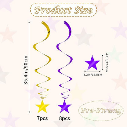 BEISHIDA Purple Gold Star Hanging Swirl Decorations, Birthday Hanging Party - Image 2