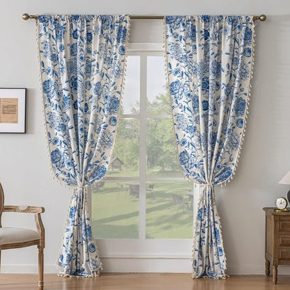 F-CHU Boho Curtains for Living Room 96 Inch Length French Country Floral Drapes - Image 5