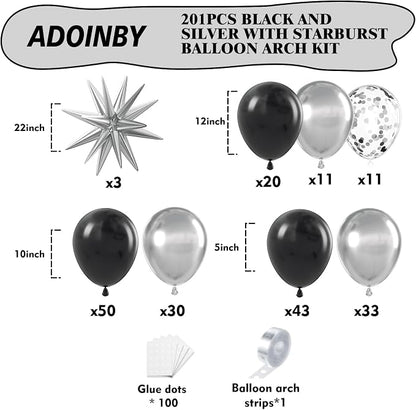 Black and Silver Balloon Arch Kit, Different Size Balloons - Image 2