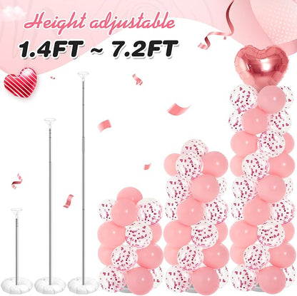 Realspring 2 Sets Wedding Pink and Rose Gold Heart Shape Balloons Column Stand - Image 5