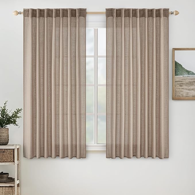 MIULEE Taupe Linen Curtains 42x63 Inch Length 2 Panels by MIULEE