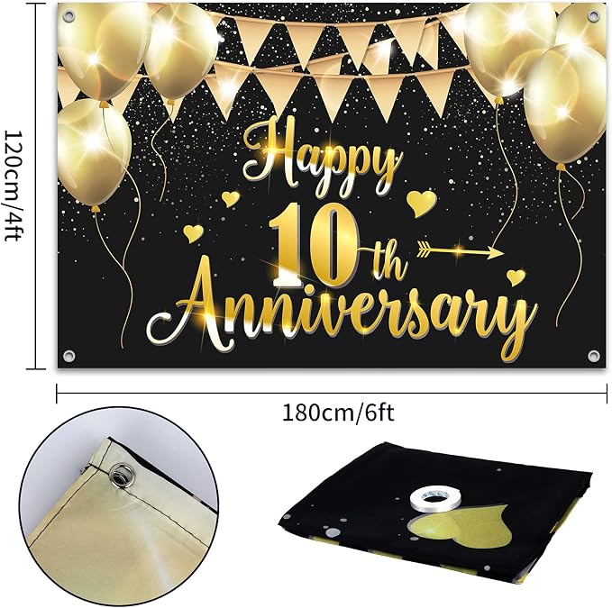 HAMIGAR 6x4ft Happy 10th Anniversary Banner Backdrop - Image 2