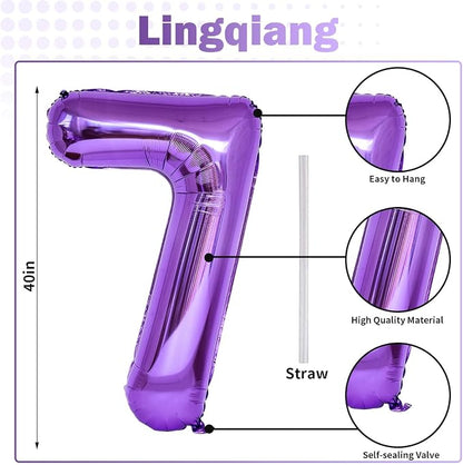 Purple Number 17 Mylar Foil Balloons, 40 Inch Giant Purple 17th Birthday - Image 2