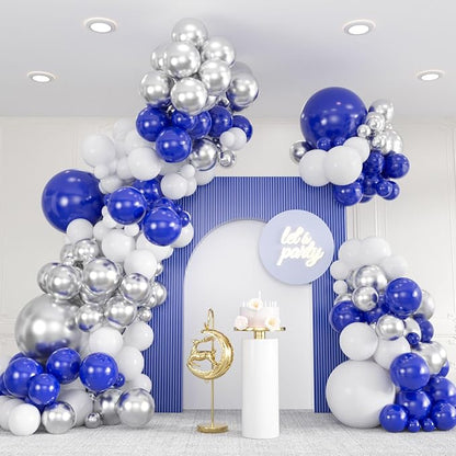 136pcs Blue White Silver Balloon Garland Kit by ZizasAry