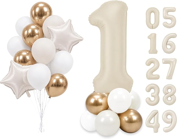 PartyWoo Number Balloons 40 Inch White Number 1 Kit 25pcs by PartyWoo