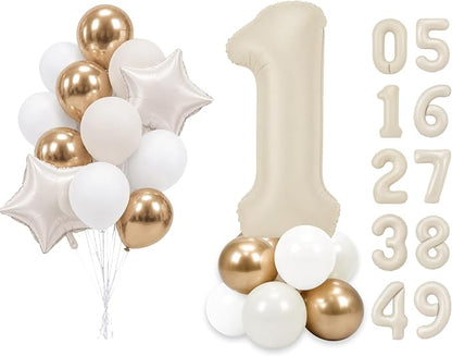 PartyWoo Number Balloons 40 Inch White Number 1 Kit 25pcs by PartyWoo