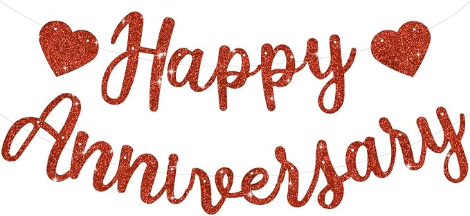 BEISHIDA Pre-Strung Glitter Red Happy Anniversary Banner Wedding Decor | Happy by Beishida