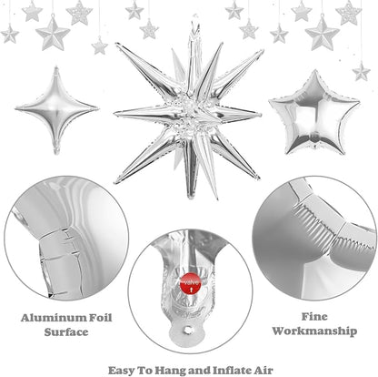 14pcs Silver Star Balloons, Mixed Star Foil Balloon, 22Inch Explosion Stars - Image 5