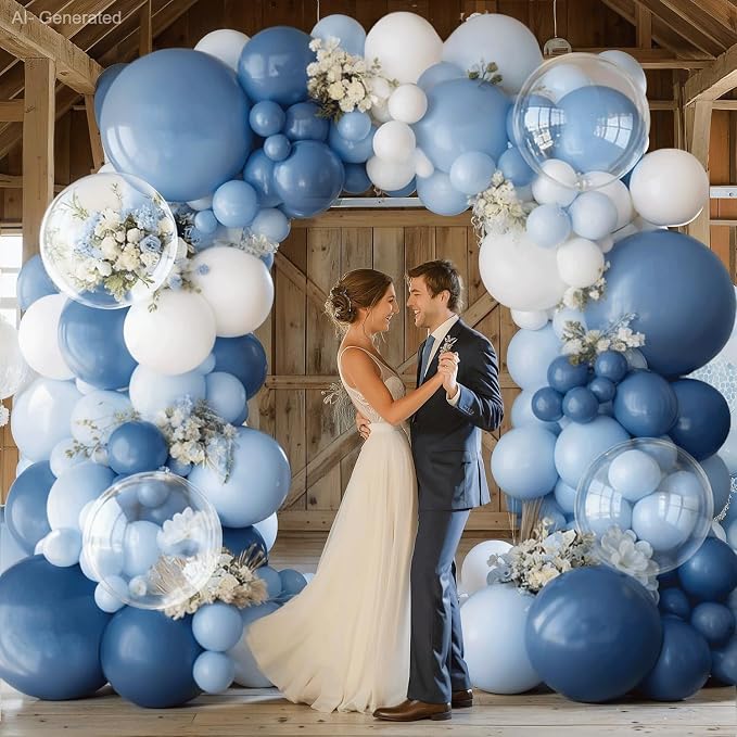 Dusty Blue White Clear Balloons Arch Kit, Party Decor. | Pastel/denim light blue - Image 6