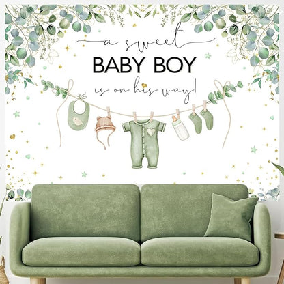 InMemory Greenery Baby Shower Backdrop Oh Baby Clothes Welcome Newborn Party - Image 4