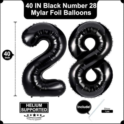 40 Inch Black 28 Balloons Giant Number 28 Balloons Black 28 Birthday Balloons - Image 2