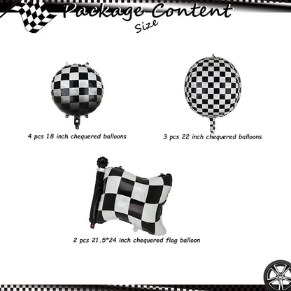 Black and White Checkered Balloons 9 Pcs 4D Checker Chequered Flag Balloon | - Image 2