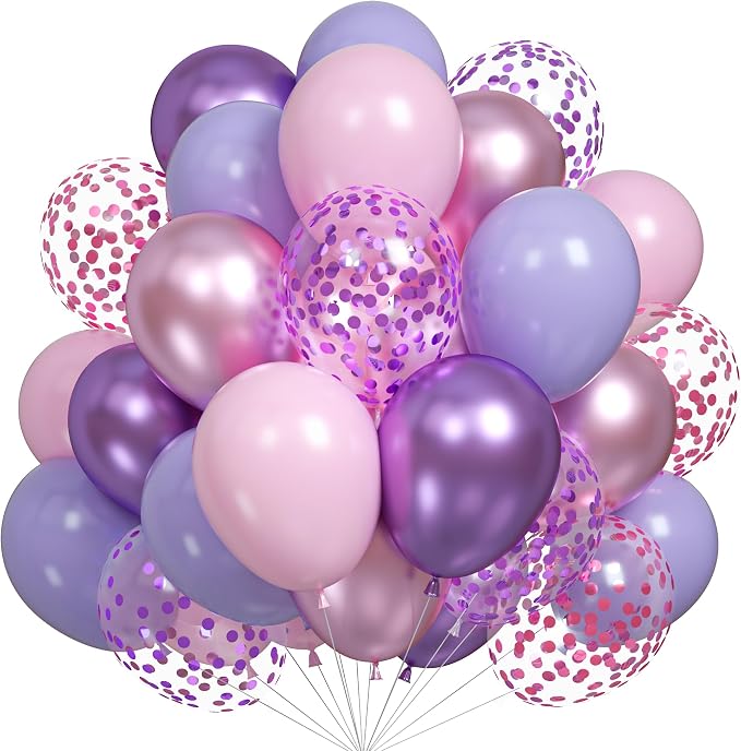 Pink Purple Balloons Set, 12Inch Metallic Purple Pink Latex Balloons by BIAPIAN