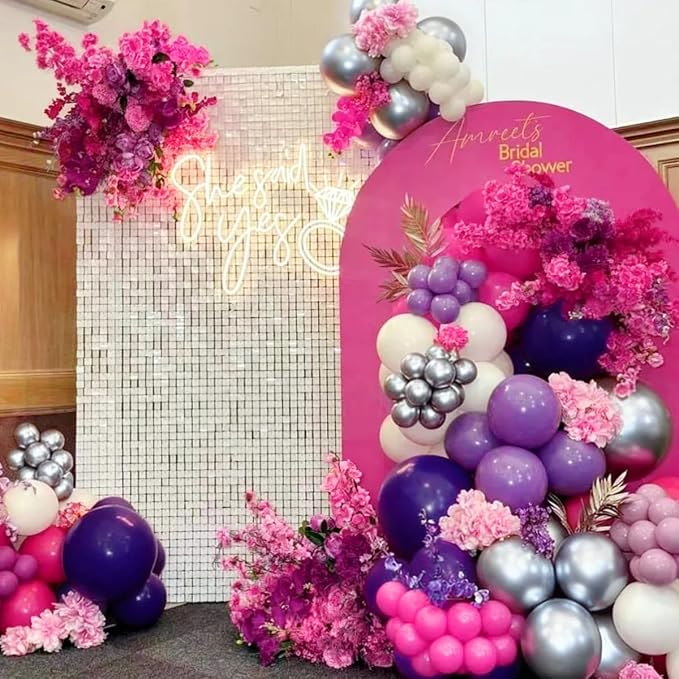 Hot Pink Purple White Silver Balloon Garland Arch Kit - Image 7