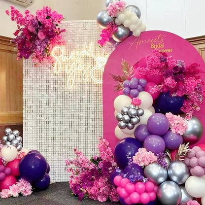 Hot Pink Purple White Silver Balloon Garland Arch Kit - Image 7