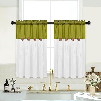 Farmhosue Kitchen Curtains 36 Inch Length, Rustic Cotton Linen Tier Curtains - Image 2