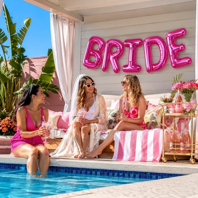 BRIDE Balloons Bachelorette, 16 inch Hot Pink Bride Balloons - Image 8