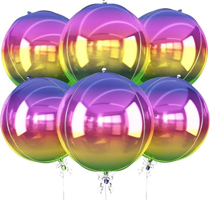 6Pcs Gradient Rainbow Round Foil Balloons, Metallic Multicolor Iridescent Mylar by vibzox